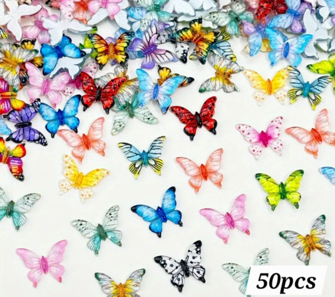 50pcs Mini Resin Butterfly Nail Decoration