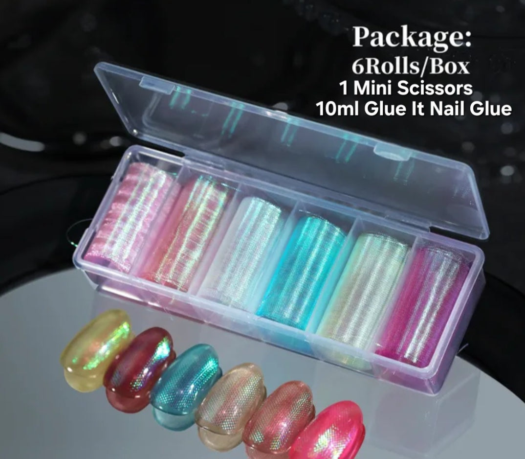 6pcs Dreamy | Lovely 3D Holographic Rainbow Nail Art Starry Foil