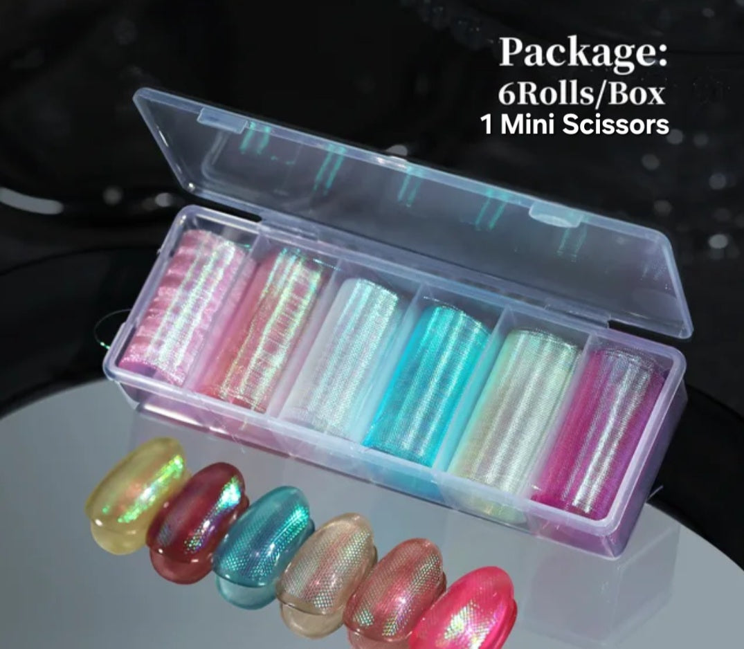 6pcs Dreamy | Lovely 3D Holographic Rainbow Nail Art Starry Foil