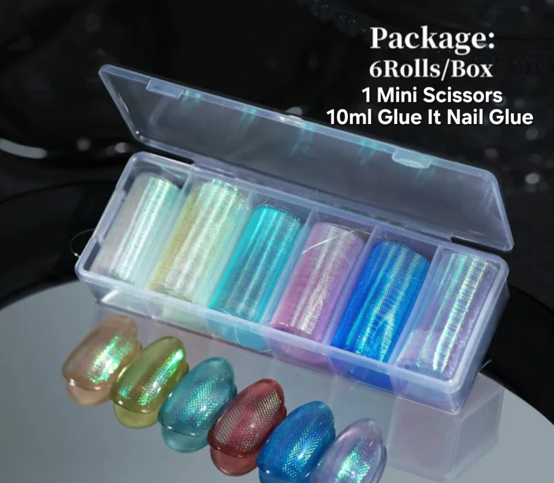 6pcs Dreamy | Lovely 3D Holographic Rainbow Nail Art Starry Foil