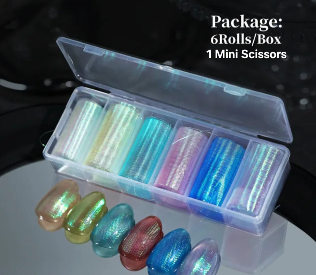 6pcs Dreamy | Lovely 3D Holographic Rainbow Nail Art Starry Foil