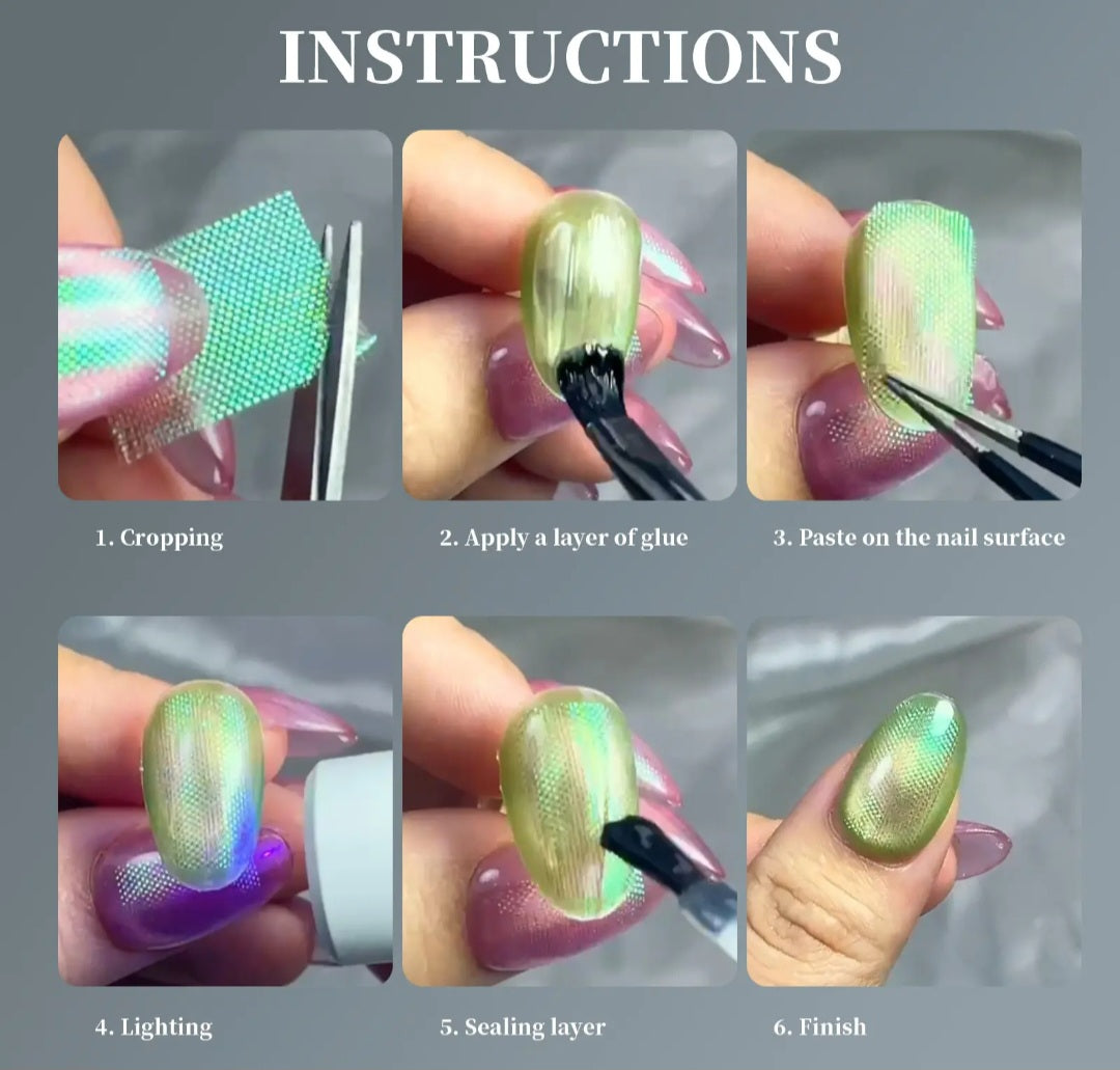 6pcs Dreamy | Lovely 3D Holographic Rainbow Nail Art Starry Foil